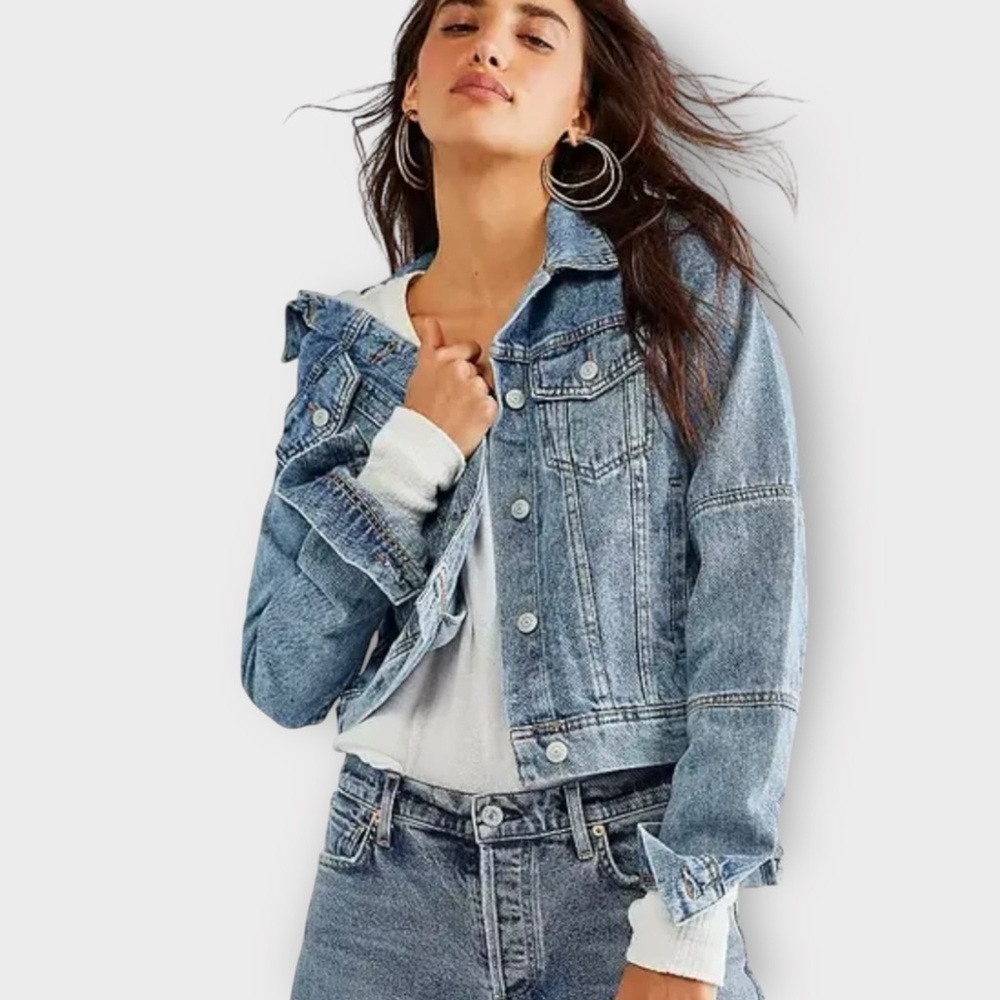 Free People Rumors Denim Jacket All Season Casual Everyday Cropped Women's XS